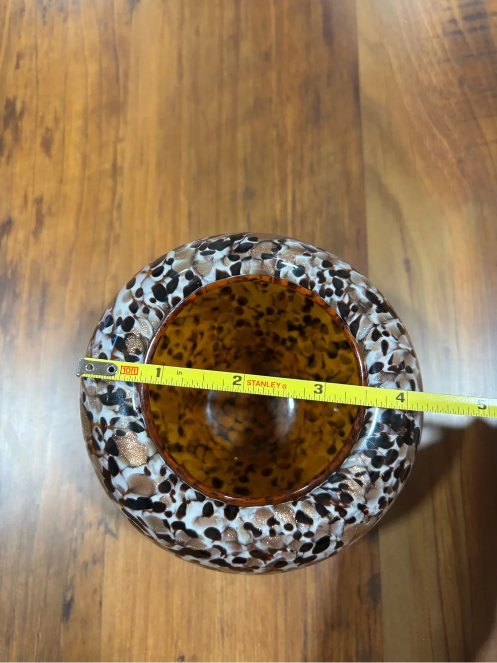 Murano Style Tortoise Gold Fleck Hand Blown Glass Vase